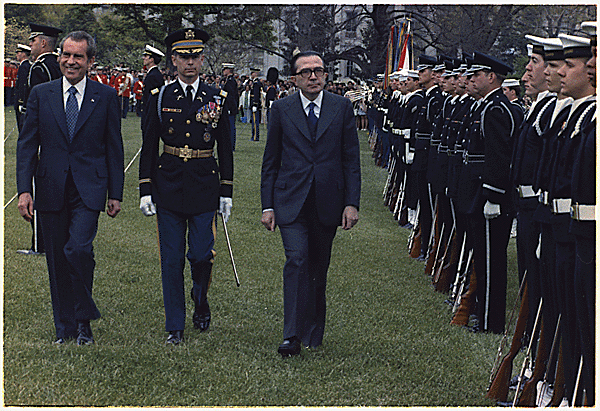 Giulio Andreotti being welcomed by President Richard Nixon on April 17, 1973.  Photo by Robert Moore.