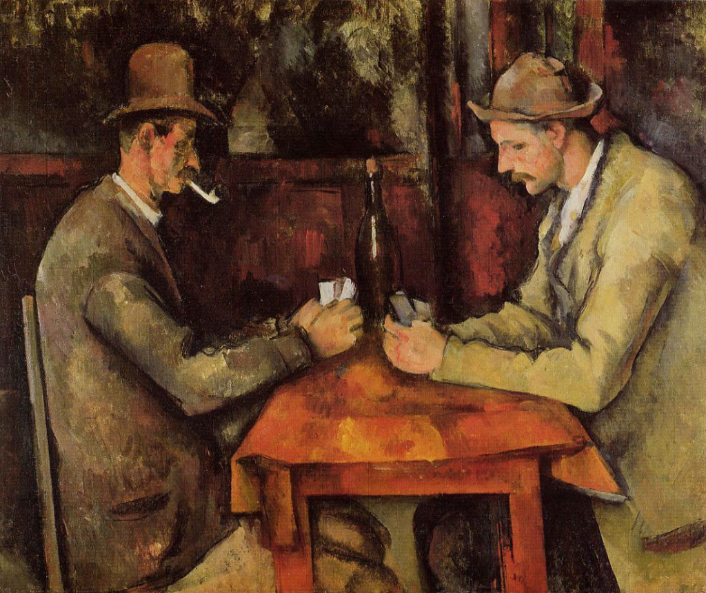 The Card Players by  Paul Cézanne, circa 1894 - 1895.  In 2011, one of the five versions of the painting was sold to the royal family of Qatar for between $250 million and $320 million.  This makes it the most expensive work of art ever sold.